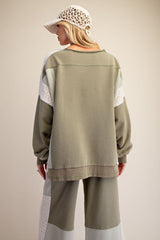 Olive Crochet Mix Terry Top
