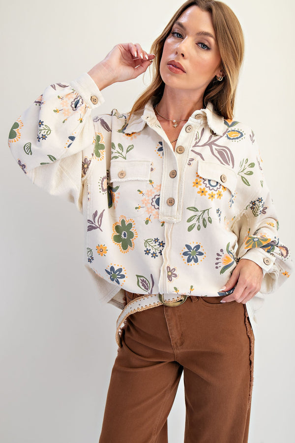 Ecru Floral Collared Top
