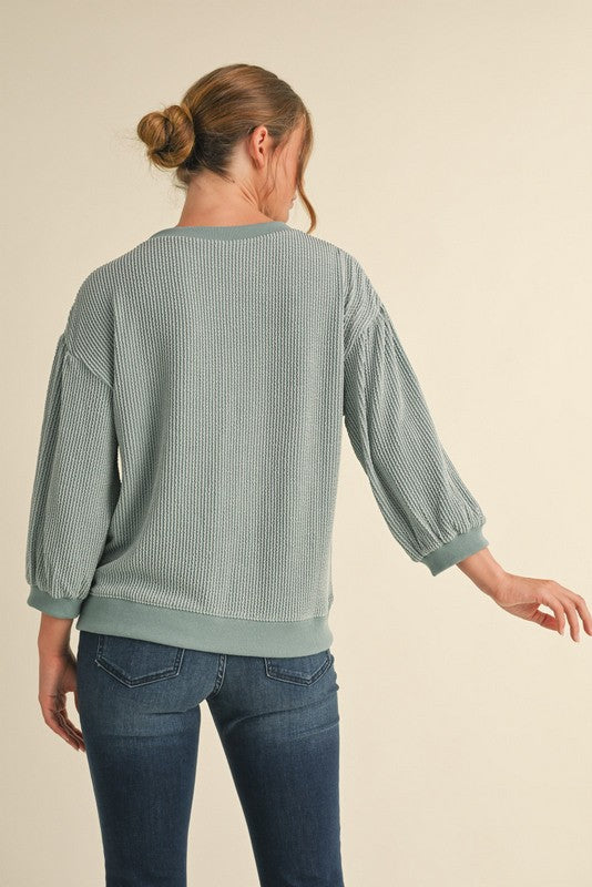 Ribbed 3/4 Bubble Sleeve Top