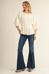 Off White Pintuck Waistline Detail Button Down Top