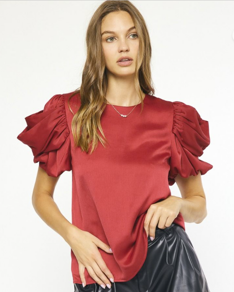 Ruby Crossed Puff Sleeve Silk Top