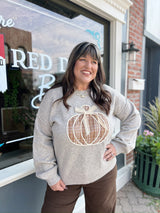 Gray Plaid Pumpkin Sweater With Lace Bow