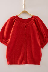 Red Puff Short Sleeve Cardigan