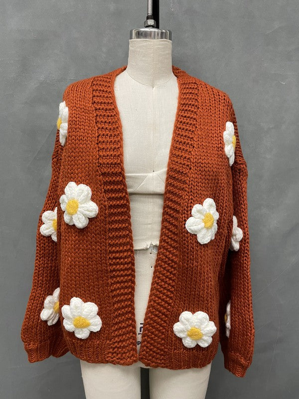 Heavy Knit 3D Daisy Cardigan