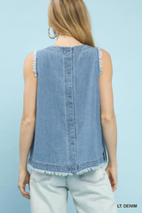 Light Denim Fray Edged Top