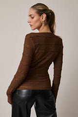 Long Sleeve Brushed Lace Ruffle Top