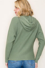 Waffle Knit Long Sleeve Hooded Top