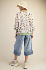 Sage Floral Waffle Knit Short Sleeve Top