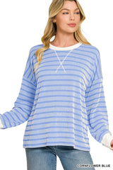 Raised Rib Striped Pullover