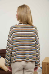 Multicolored Striped Long Sleeve Pullover Sweater