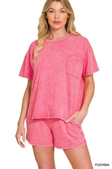 French Terry Acid Wash Relaxed Top And Shorts Set