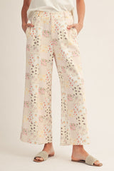 Pink Wide Leg Floral Patch Pants