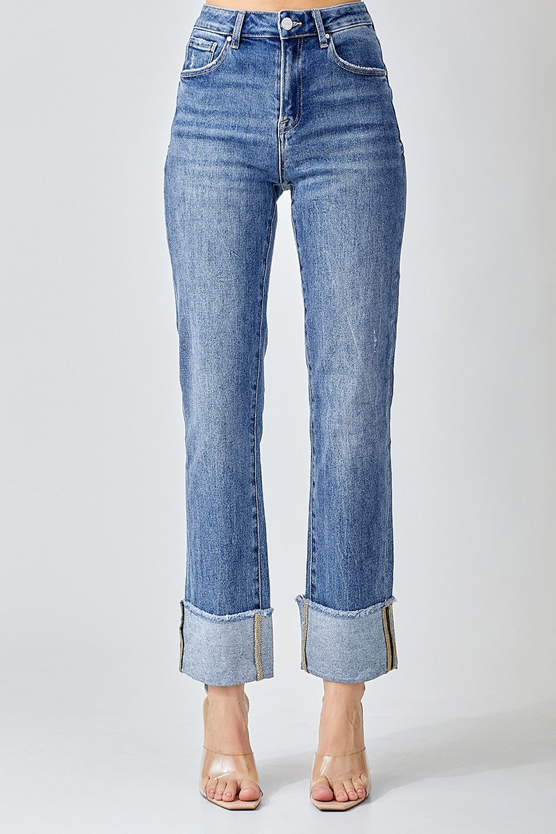 Myla High Rise Straight Cuffed Relaxed Jeans