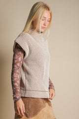 Mocha Ribbed Chunky Sleeveless Sweater