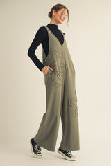 Raw Edge Patched Floral Overalls
