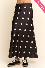 Curvy Black Polka Dot Midi Skirt
