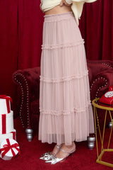 Polkadot Tulle Tiered Midi Skirt