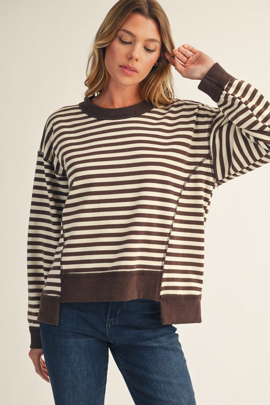 Brown Striped Long Sleeve Crewneck