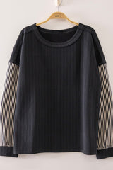 Charcoal Striped Sleeve Top