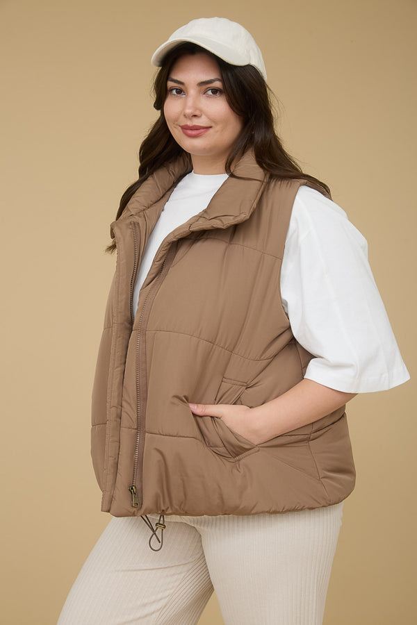 Curvy  Solid Zip Up Puffer Vest
