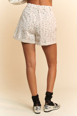Curvy White Floral Ditsy Cotton Twill Shots Cuff Bottom