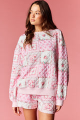 Pink Patchwork Quilted Pullover and Shorts Set
