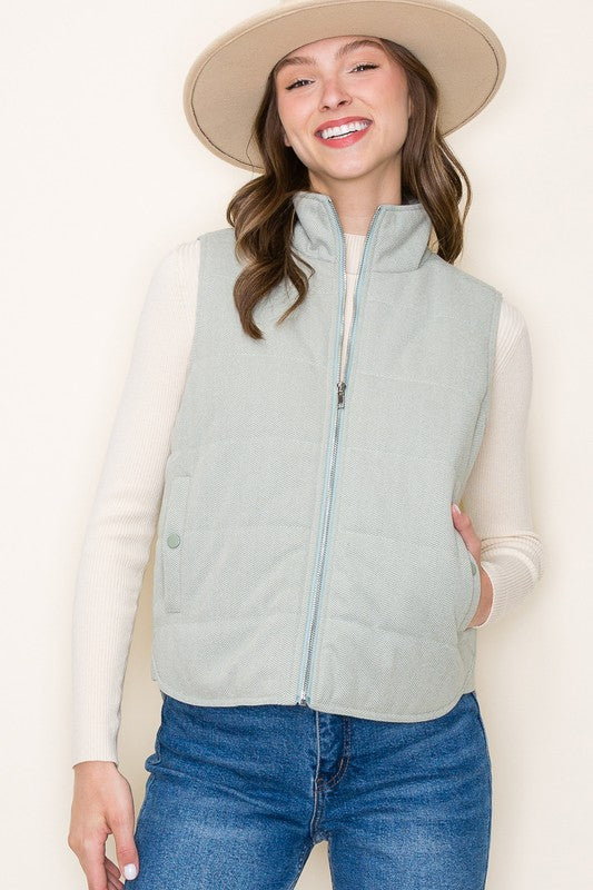 Sage Knit Puffer Vest