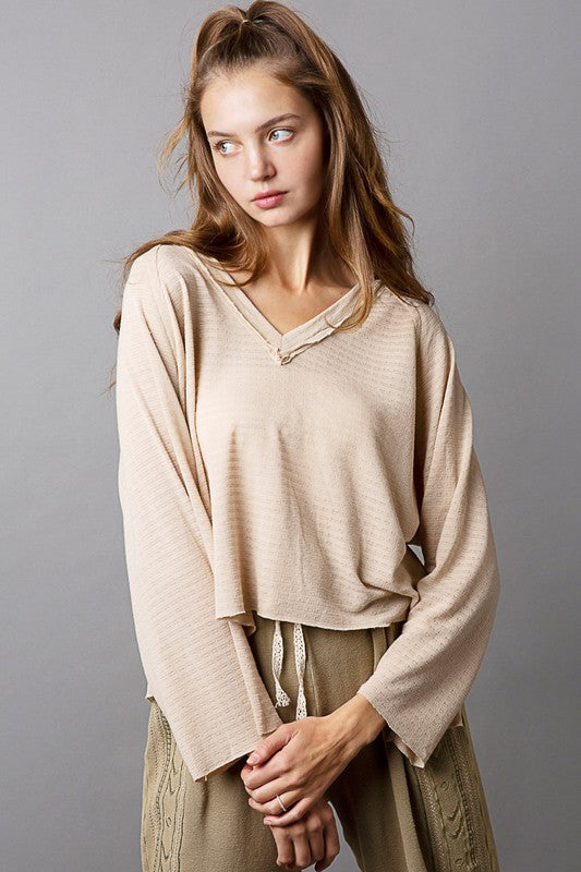 Sand Slouchy Wide Sleeve Top