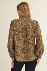 Leopard Long Sleeve Shirt With Ruffle Detail