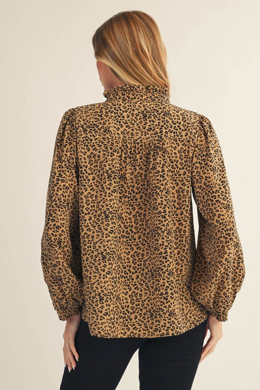 Leopard Long Sleeve Shirt With Ruffle Detail