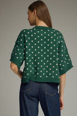Curvy Polka Dot Round Neck Short Sleeve Sweater