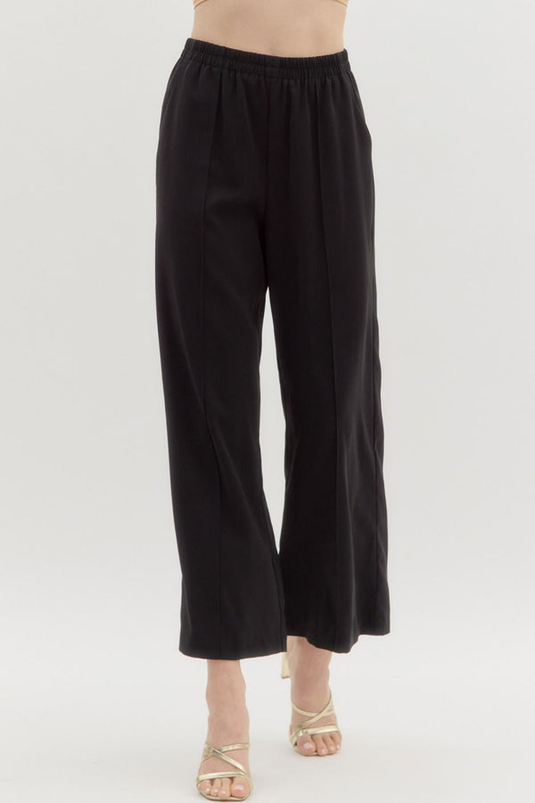 Black Elastic Waist Front Seam Dress Pants