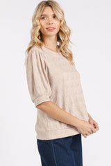 Sand Textured Puff Sleeve Knit Top