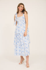 Floral Tie Strap Tiered Midi Dress