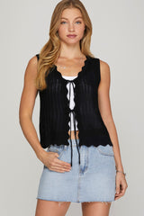 Scallop Front Tie Sweater Vest