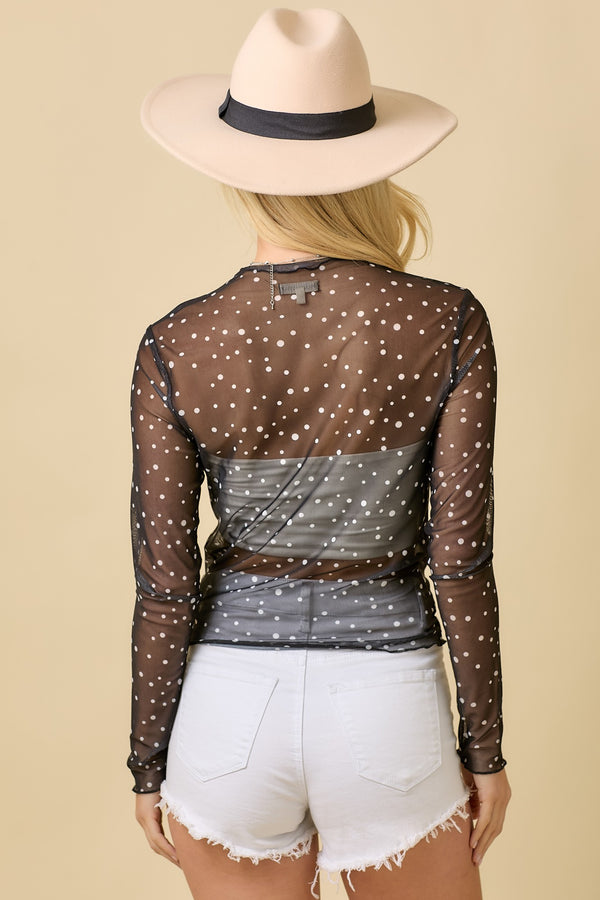 Black Polka Dot Mesh Top