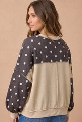 Brown and Cream Oversized Polka Dot Pullover