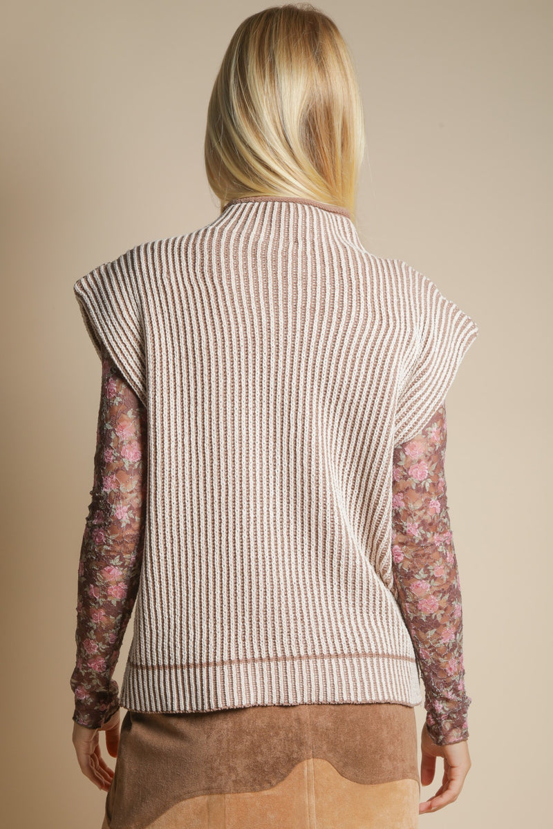 Mocha Ribbed Chunky Sleeveless Sweater