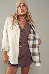 Reversible Corduroy and Plaid Flannel Shacket
