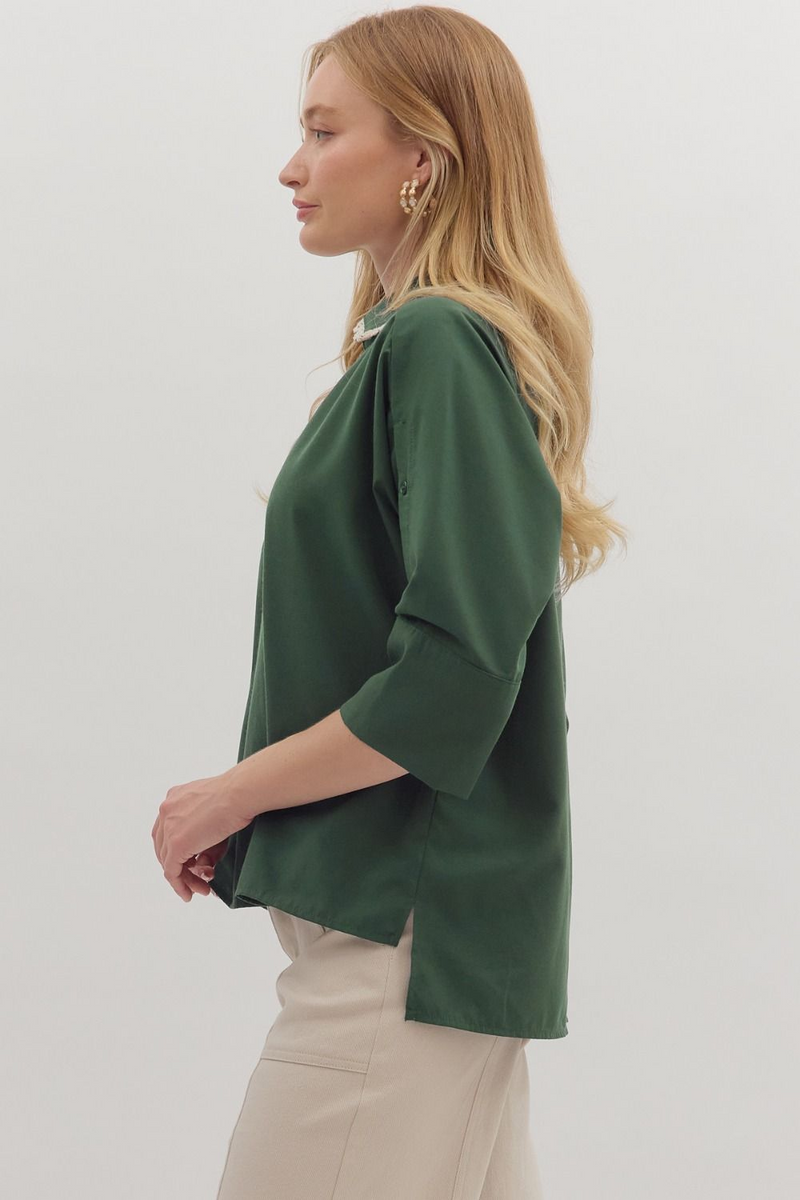 Green Leopard and Lace Collared Shirt