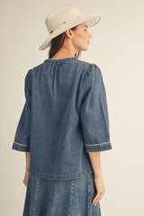 Floral Applique Denim Top