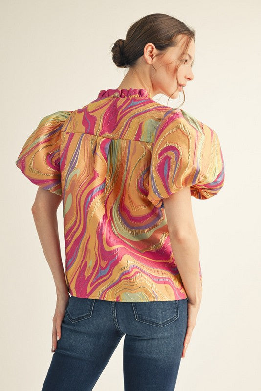 Multicolor Abstract Jacquard Top