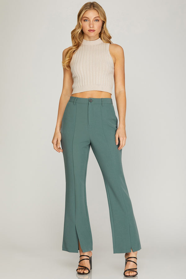 Slate Green Front Seam Dress Pants