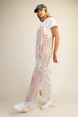 Ivory Patchwork Print Overalls