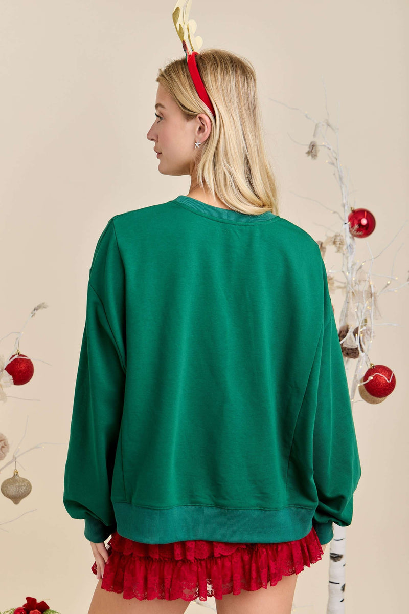 Hunter Green Merry Ornament Oversized Top