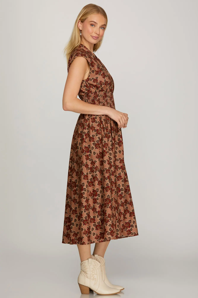 Dusty Rose Smocked Waist Zip Front Dress