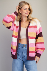 Berry Multicolor Striped Long Sleeve Cardigan
