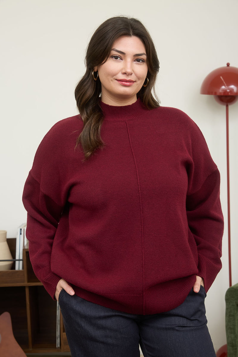 Curvy Front Seam Mock Neck Sweater