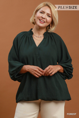 Curvy Smocked Collar Bubble Hem Top