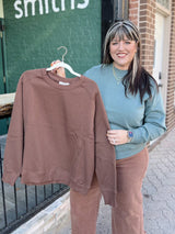 Curvy Fleece Round Neck Ribbed Side Sweatshirt